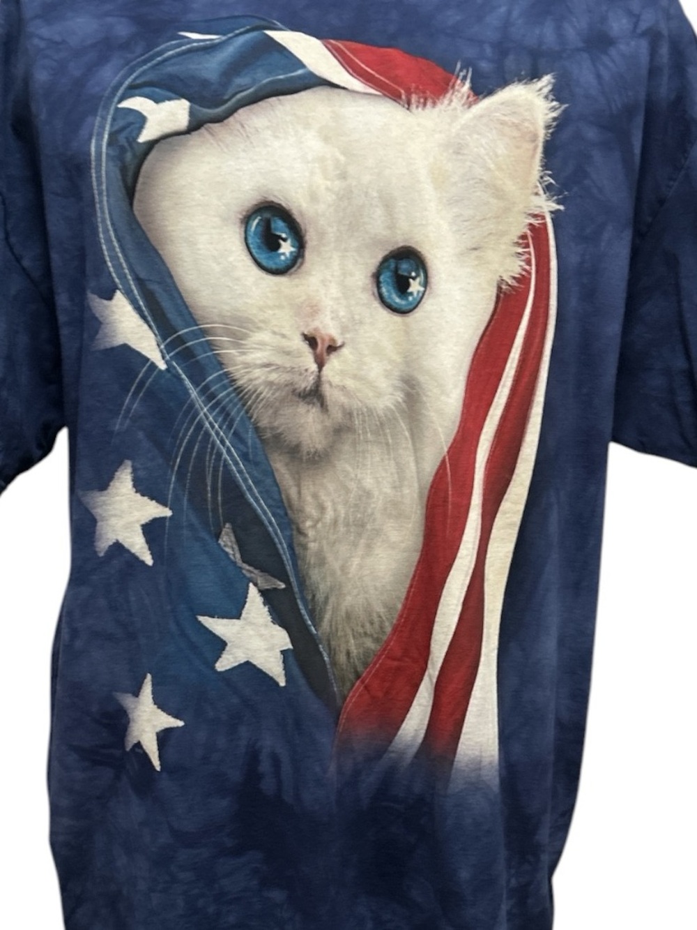 The Mountain Tee Shirt 2XL Cat American Flag Graphic Patriotic Blue Tie Dye NWOT